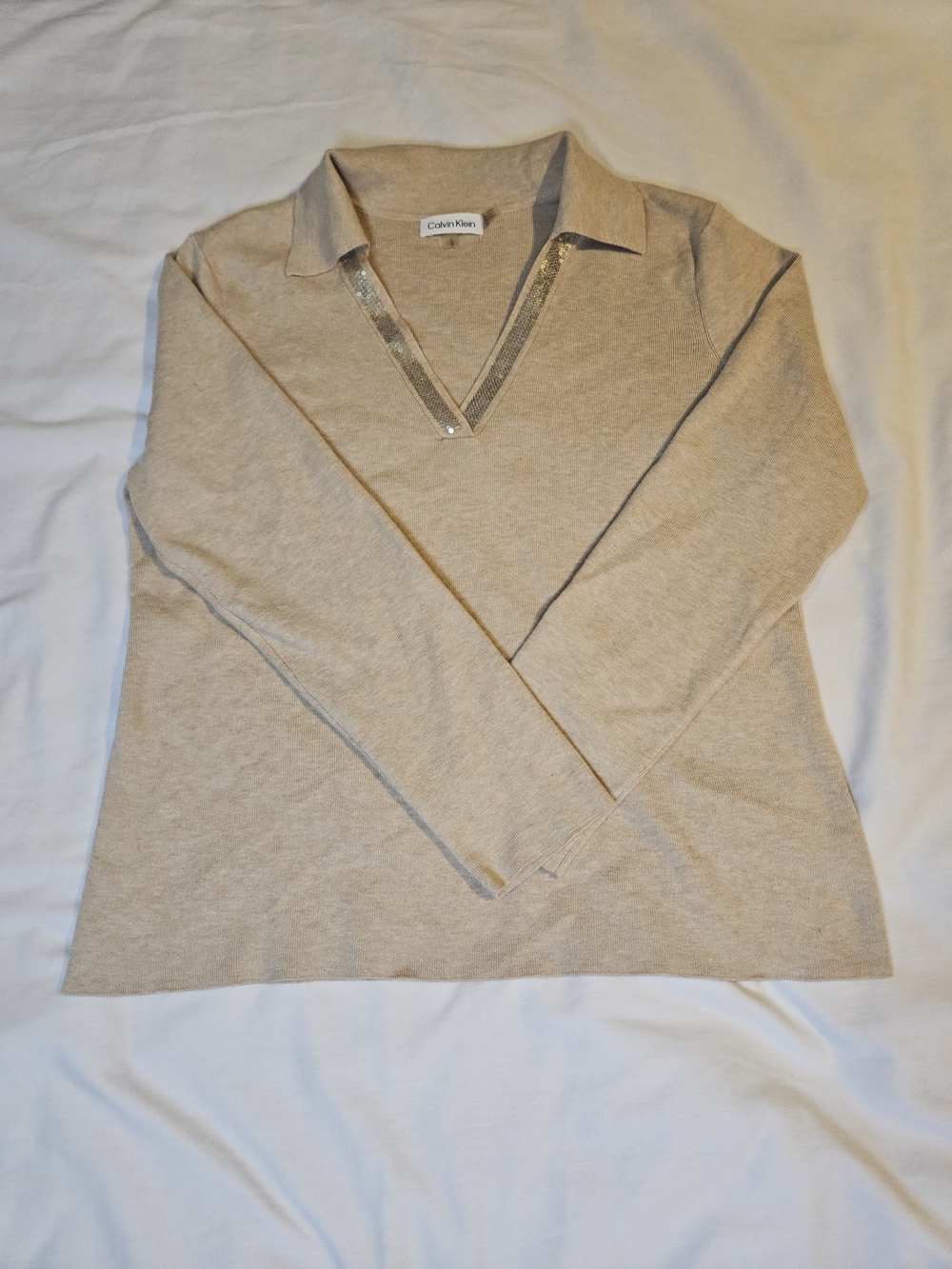 Calvin Klein Beige V-Neck Collar Sweater - Picture 2 of 8